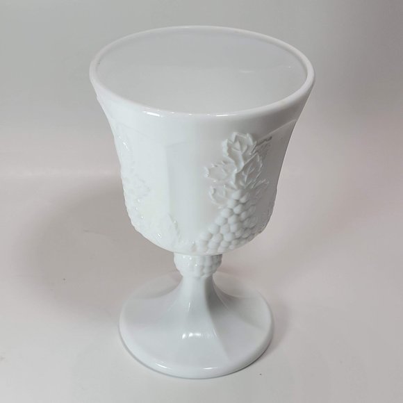 Vintage Harvest Milk Glass Goblet By Colony Grapes And Leaves Pattern Set of 6 - Picture 5 of 5